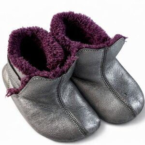 Old Soles Baby Leather Boots US 5 Silver Fur Lined Soft Sole Prewalker-AC260